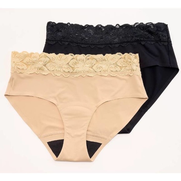 ANTI X PROOF Set of 2 Lace Trim Mid Rise Leak Resistant Briefs Black Oatmeal 2X - Picture 1 of 4